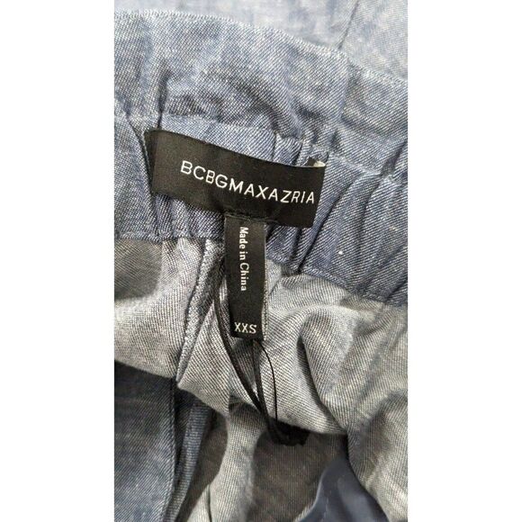 BCBG Maxazria Womens XXS Chambray Blue Paperbag Shorts Elastic Waist Tie Belt - Picture 7 of 9